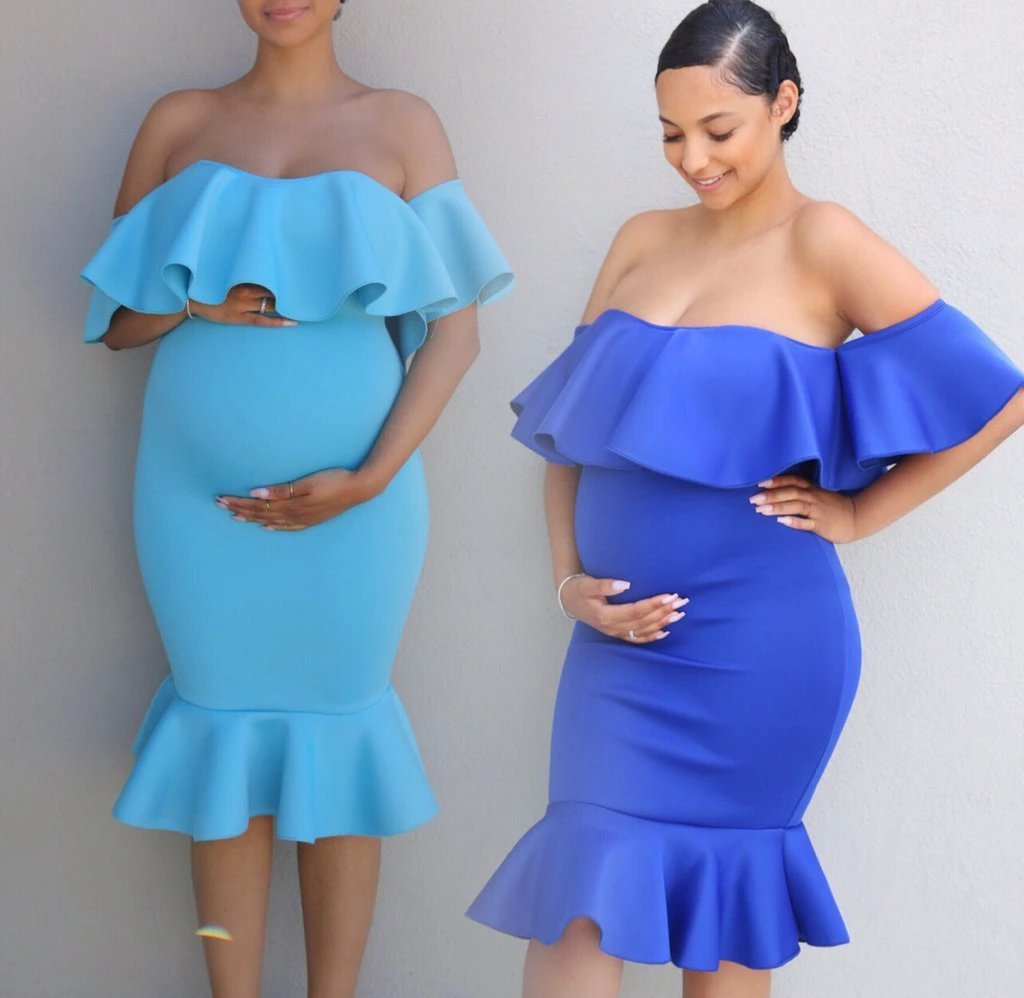 Women Elastic Pregnant Women Ruffles Dress by GJG Denim