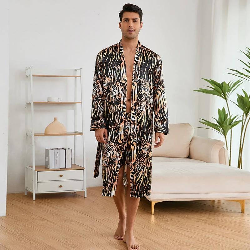 Men's Silk Bathrobe Pajamas Set by GJG Denim