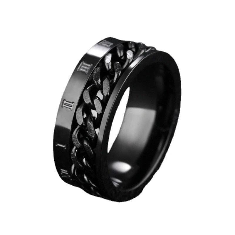 Fashionable Roman Numeral Chain Ring With Convertible Design For Men by GJG Denim