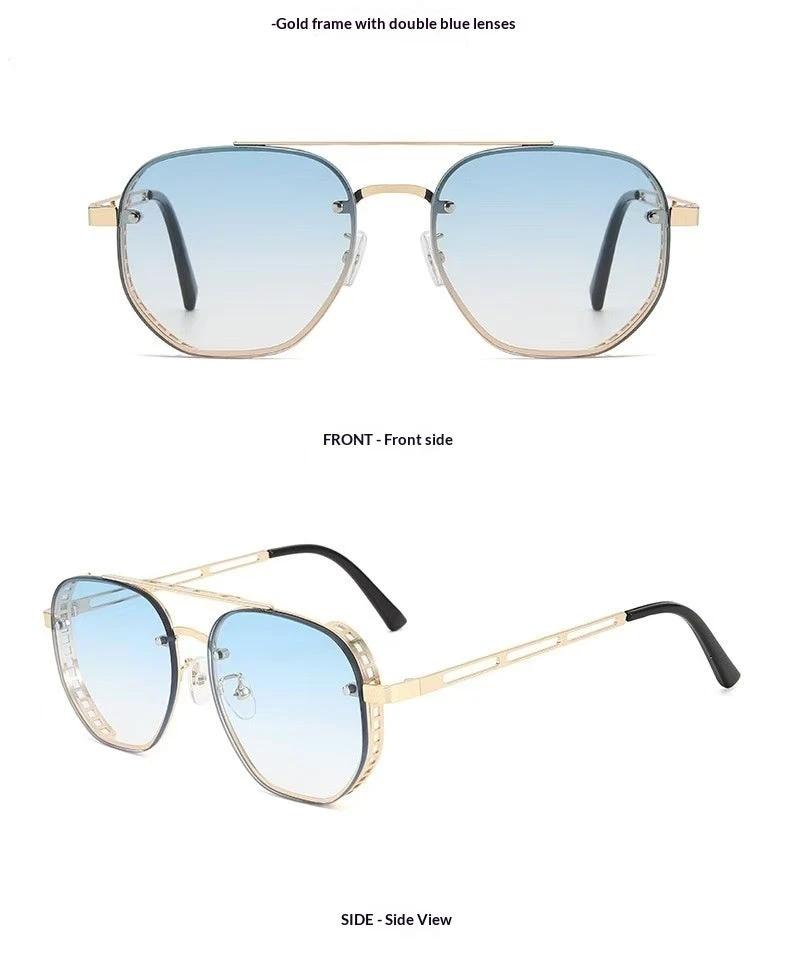 Retro Double-bridge Hollow-out Metal Sunglasses With A Premium High-end Look For Men by GJG Denim