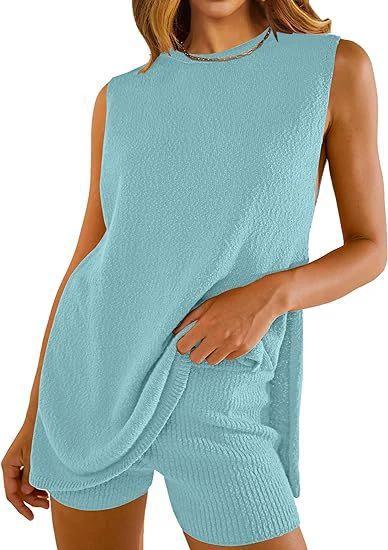 Summer Loose-fitting Casual Round-neck Vest Shorts Knitting Suit Women by GJG Denim