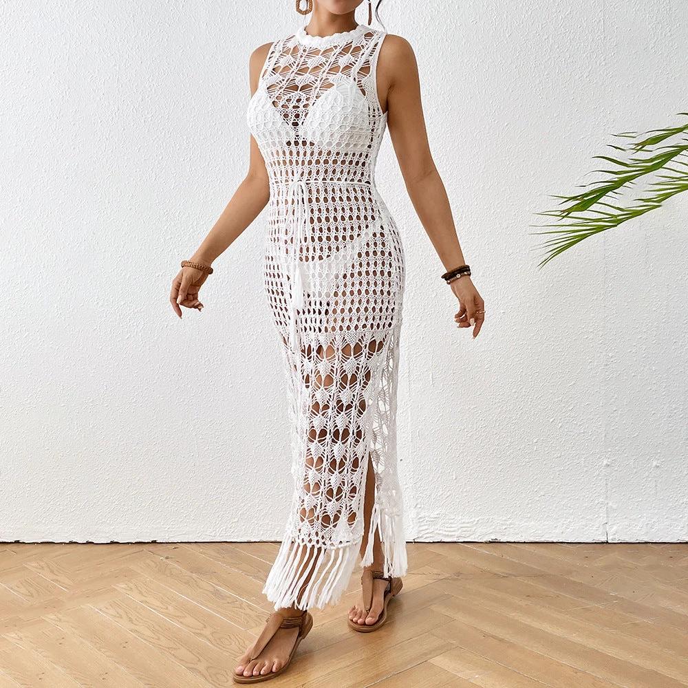 Hollow Beach Dress Vacation Style Floral Beach Dress Long Dress With Straps by GJG Denim