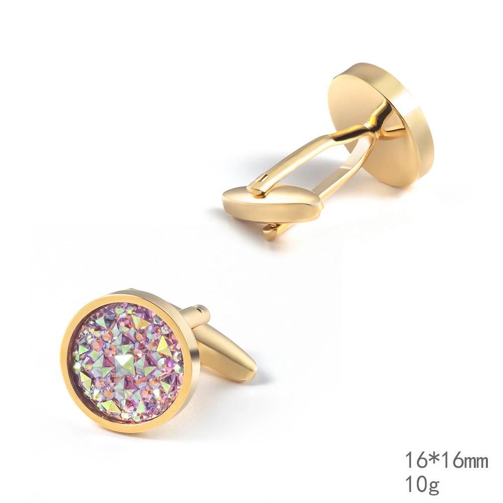 Men's Round Inlaid Rhinestone Cufflinks by GJG Denim