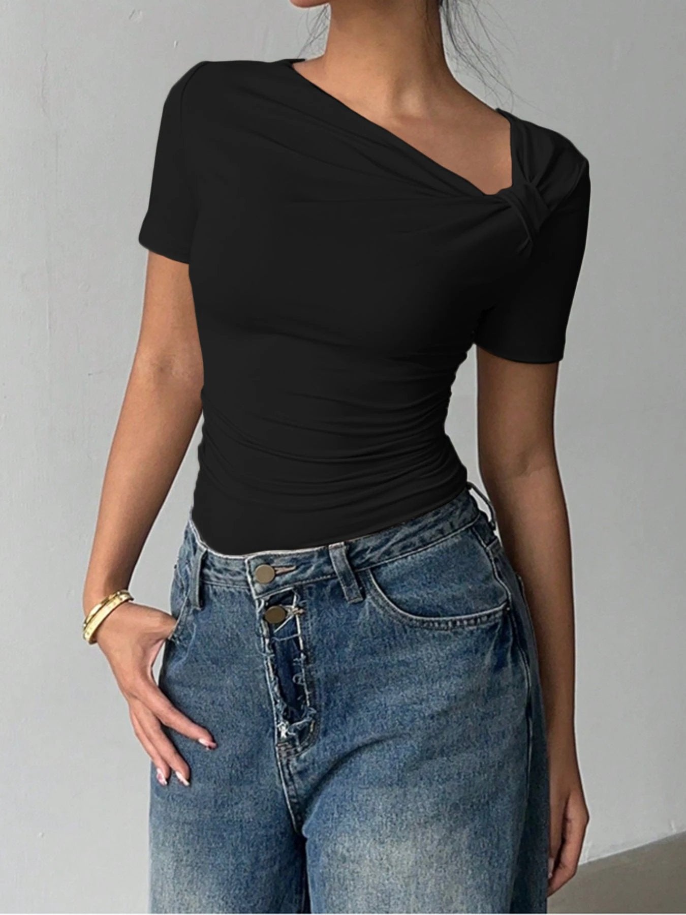 Womens Elegant High-end Off-shoulder Short-sleeve Top by GJG Denim