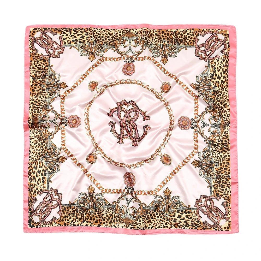 Leopard-print Chain Decorative Satin Scarf by GJG Denim