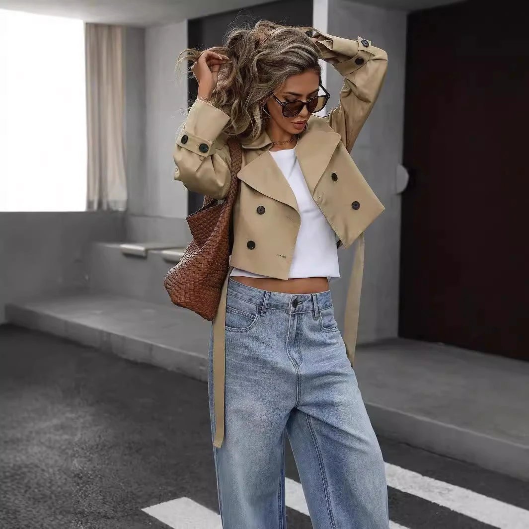 European And American Fallwinter Jacket Jacket Casual Temperament Double Breasted Top by GJG Denim