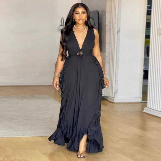 Ruffled High Waist Crop-top Spaghetti-strap Plus Size Dress by GJG Denim