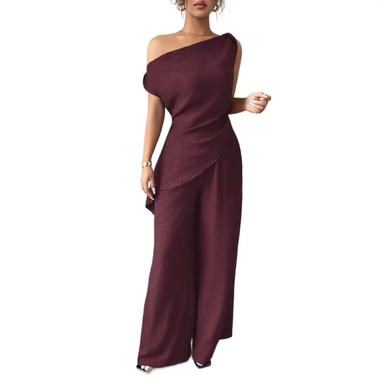 Solid-color Wide-leg Pants Suit For Women by GJG Denim