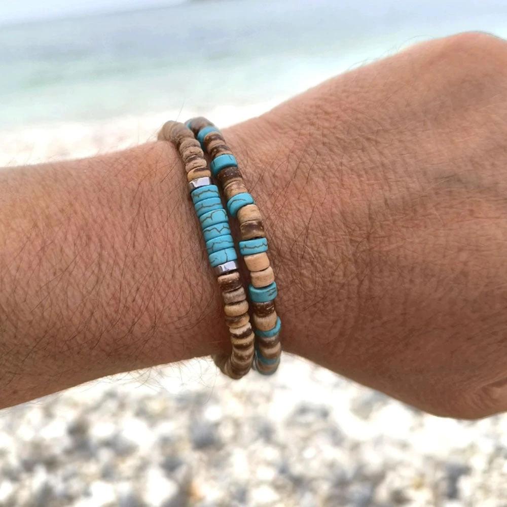 Retro Men's Coconut Wood Multi-Layer Stackable Bracelet Set by GJG Denim