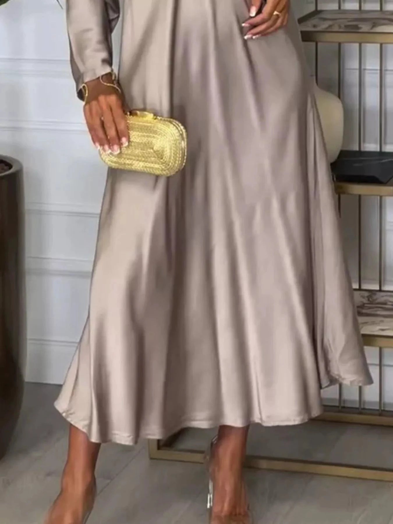Full Size V-Neck Long Sleeve Midi Dress Plus Size by Lady Ros