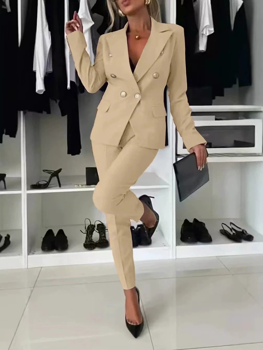 New All-matching Casual Suit Lapel Button-down Jacket And Slim-fit Trousers For Women's Office Business Set Clothing by GJG Denim