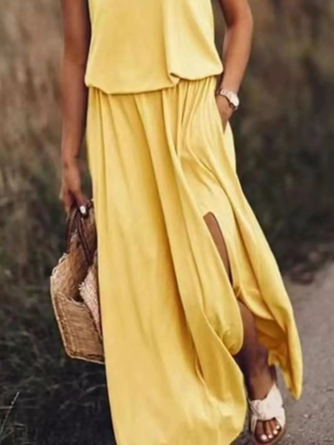 Full Size Round Neck Sleeveless Slit Maxi Dress Plus Size by Lady Ros