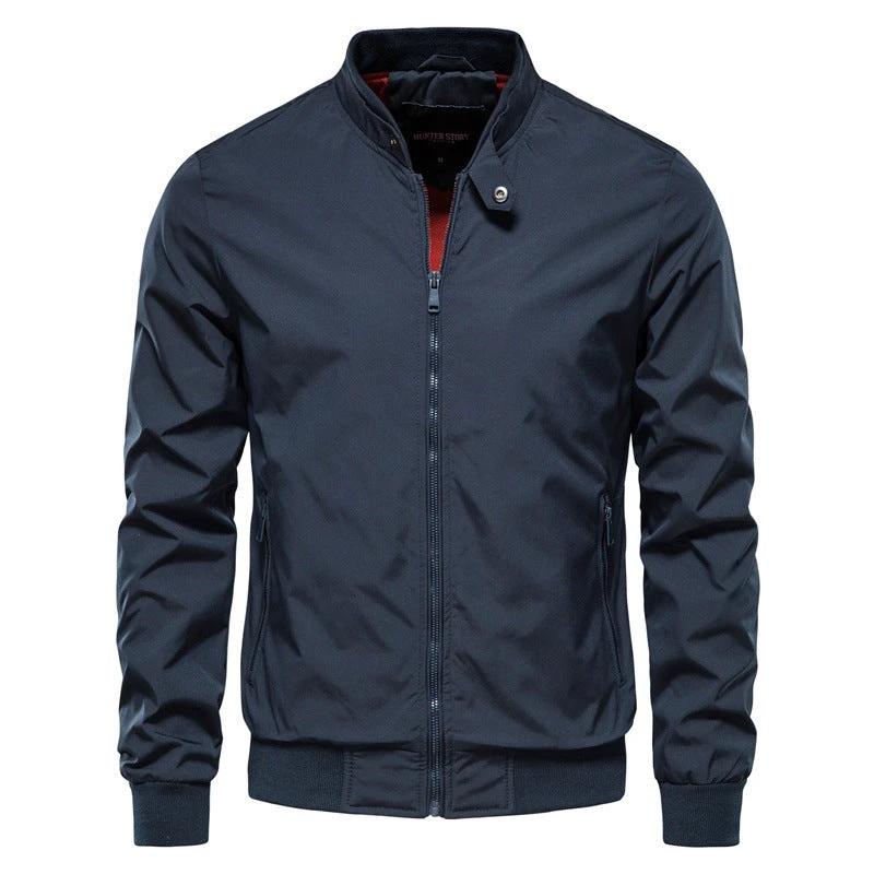 Men's Zip-up Jacket With Pockets Casual Solid Stand Collar Long Sleeve Top Outwear Clothing by GJG Denim