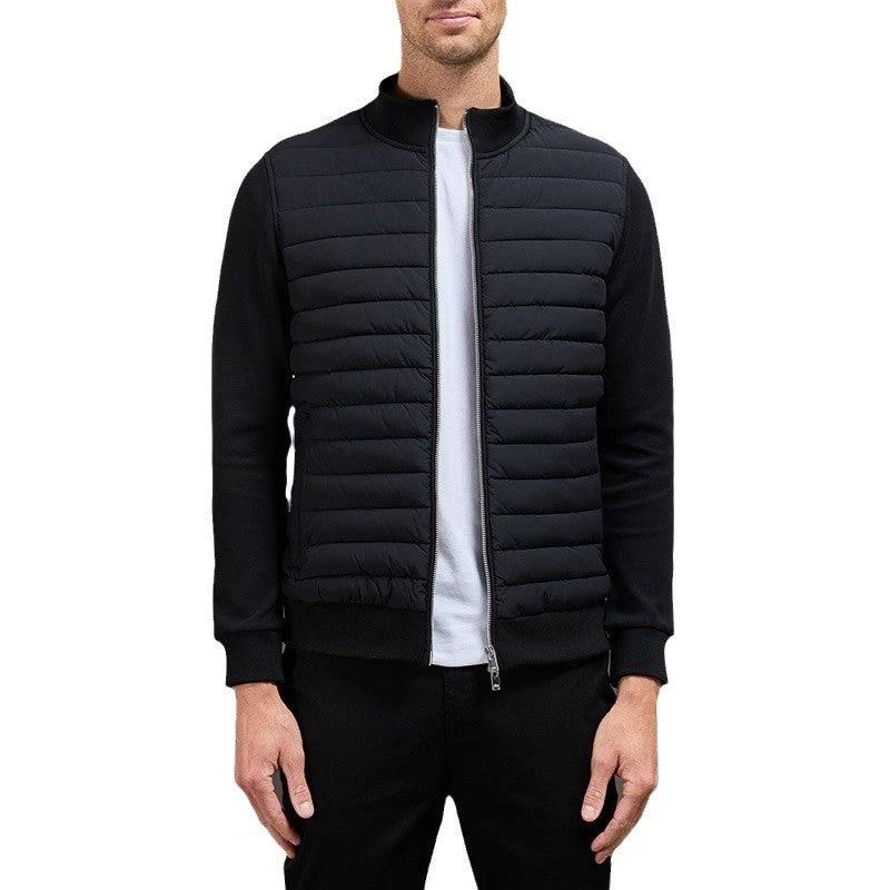 Lightweight Stand Collar Coat For Men Fashion Stitching Knitted Jacket Winter Outwear by GJG Denim