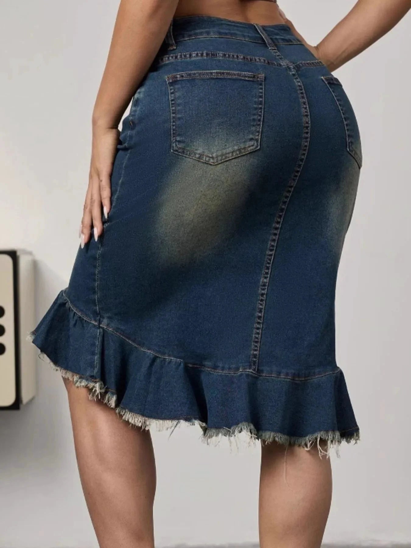Raw Hem Mermaid Denim Skirt by Lady Ros