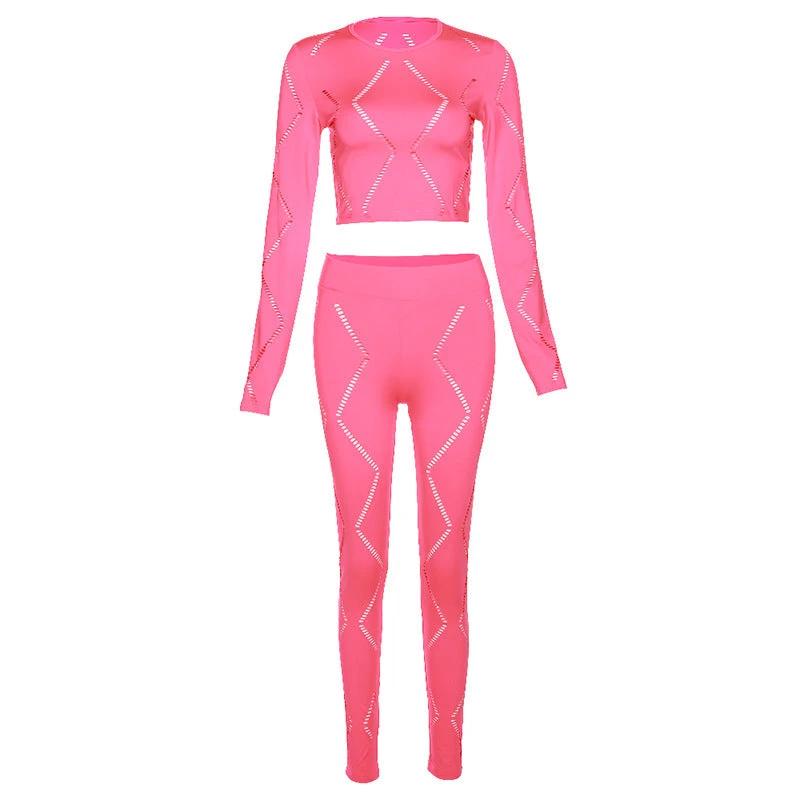 Women's Hollow-out Ripped High Waist Tight Pants Casual Sports Suit by GJG Denim