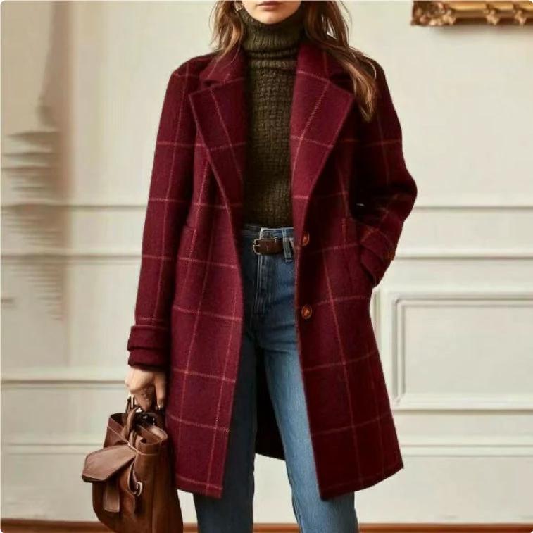 Plaid Mid-length Lapel Large Size Jacket by GJG Denim