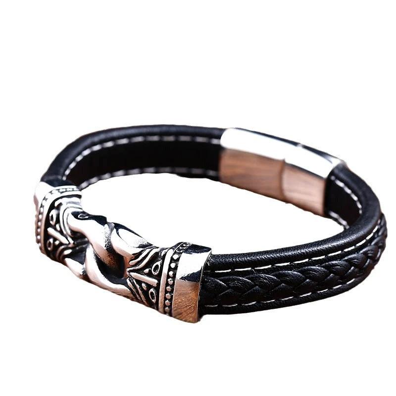 Men's Vintage Stainless Steel Leather Bracelet by GJG Denim