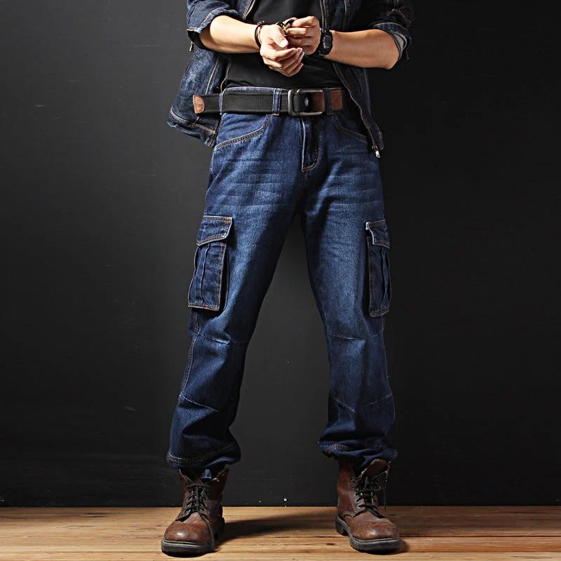 Men's Straight Loose Fit Cargo Jeans by GJG Denim