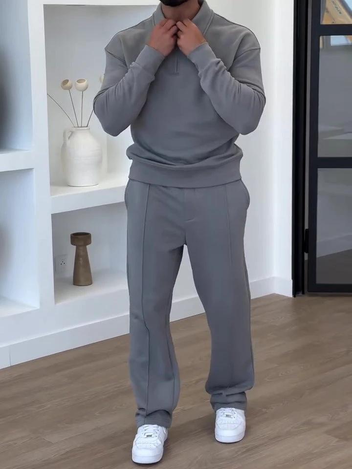 Men's Half-Zip Polo Sweatshirt & Slim Flare Pants Set by GJG Denim