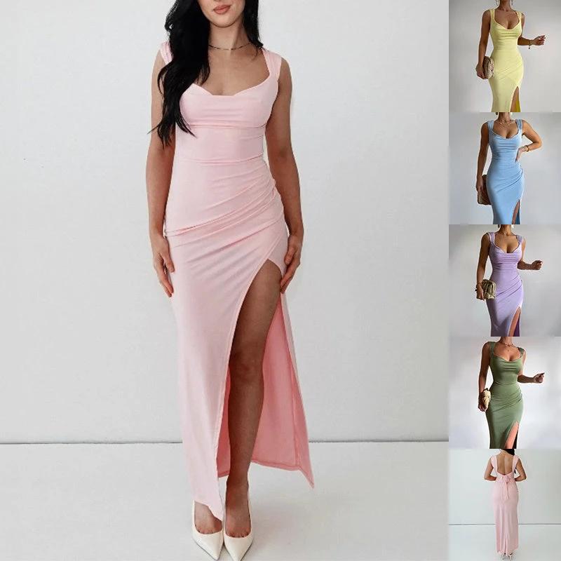 Slim Sleeveless Slit Dress With Back Tie Design Fashion Temperament Dresses For Women Clothing by GJG Denim