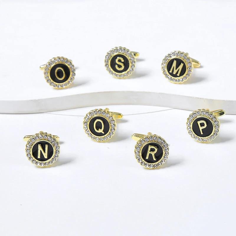 Round Diamond-like Cufflinks for Men 26 Letters by GJG Denim
