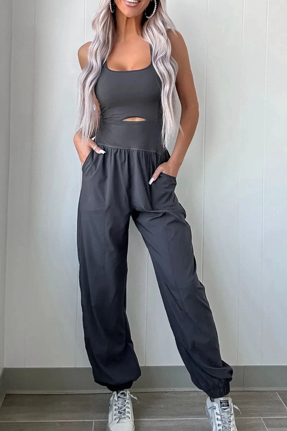 Cutout Square Neck Wide Strap Active Jumpsuit by Lady Ros