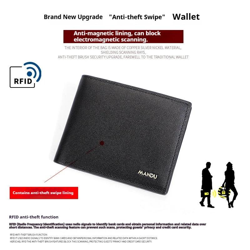 Men's PU Twill Short Anti-theft Swiping Multifunctional Wallet For Men by GJG Denim