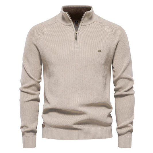 Men's Zipper Stand Collar Knitted Sweater Fashion Slim Solid Color Long Sleeve Half Turtleneck Top Men's Clothing by GJG Denim