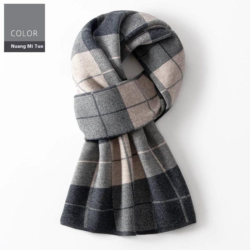 Men's Wool Winter Plaid Double-sided Scarf by GJG Denim