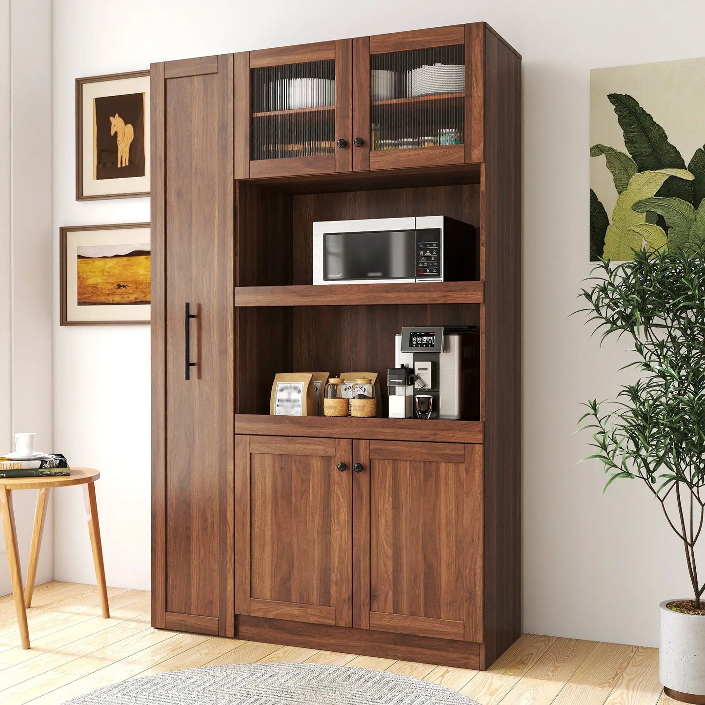 Kitchen Pantry Cabinet With Multi-functional Pull-out Multi-tier Storage Shelf,Farmhouse Storage Cabinet With 4 Doors,Pantry Organizers For Kitchen,Dining Room by GJG Denim