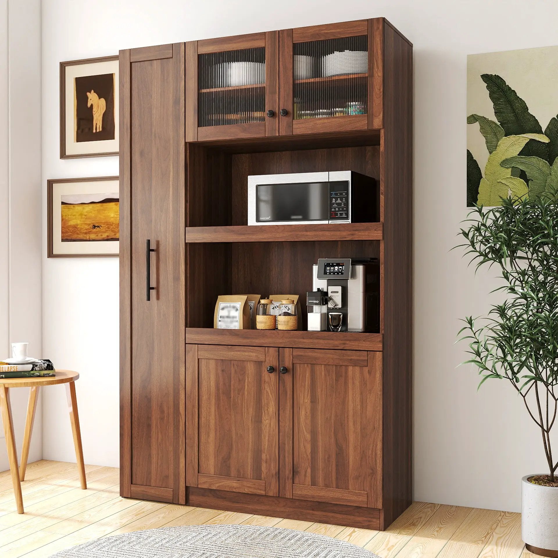 Kitchen Pantry Cabinet With Multi-functional Pull-out Multi-tier Storage Shelf,Farmhouse Storage Cabinet With 4 Doors,Pantry Organizers For Kitchen,Dining Room by GJG Denim