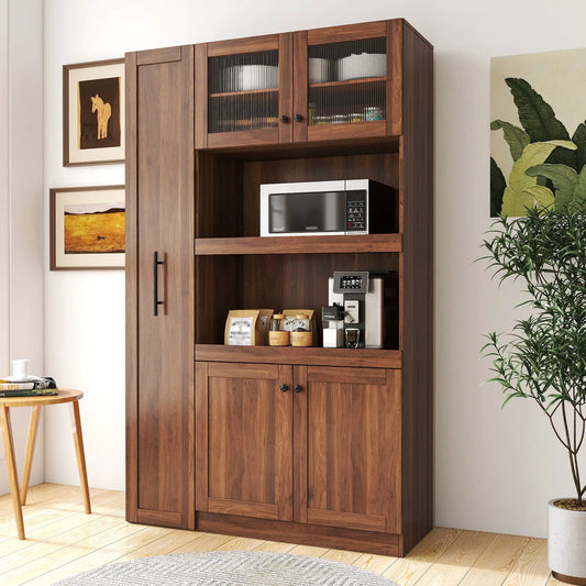 Kitchen Pantry Cabinet With Multi-functional Pull-out Multi-tier Storage Shelf,Farmhouse Storage Cabinet With 4 Doors,Pantry Organizers For Kitchen,Dining Room by GJG Denim