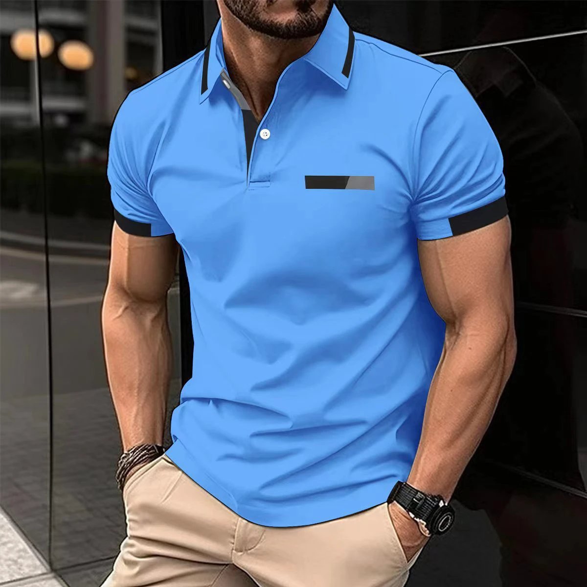 Men's Casual Polo Shirt Faux Pocket by GJG Denim