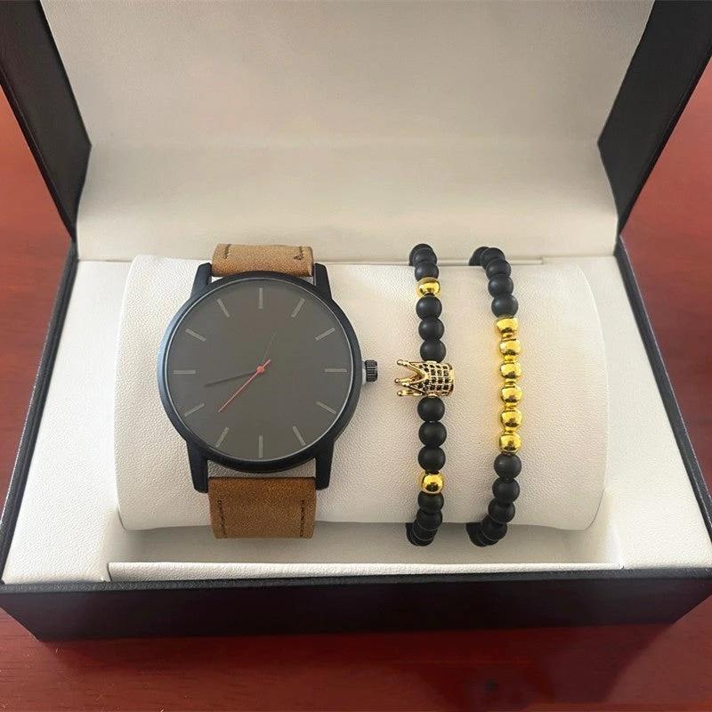 Men's Large Dial Casual Simple Scale Frosted Band Quartz Crown Bracelet/Watch by GJG Denim
