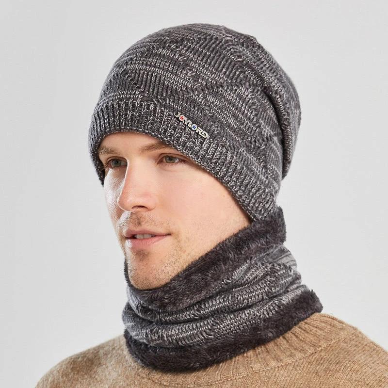 Men's Two-piece Woolen Hat With Head And Ear Protection and Neck Warmer by GJG Denim