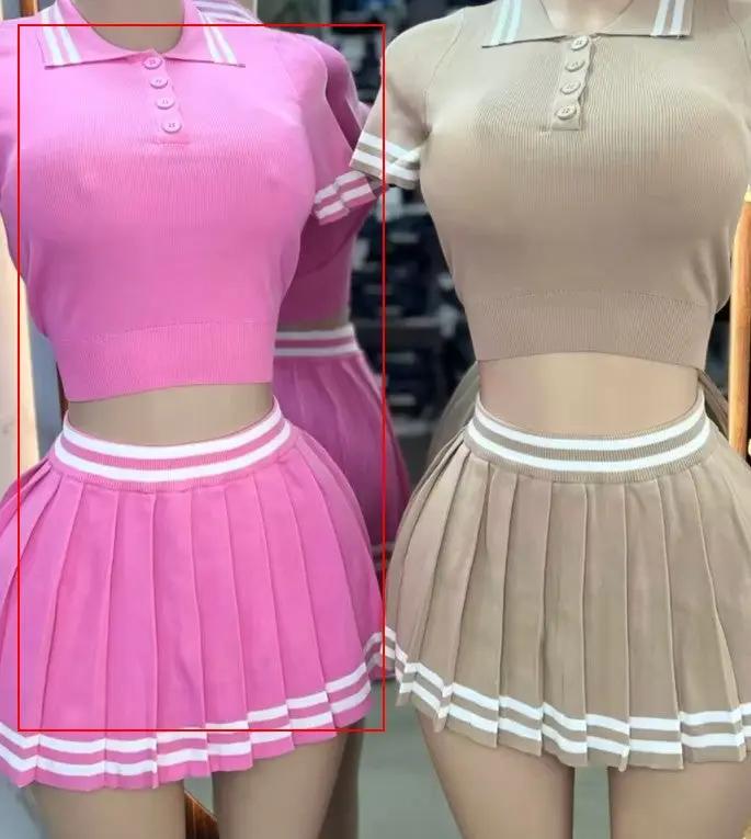 Casual Set Trendy Tops Pleated Skirt Two-piece Set by GJG Denim