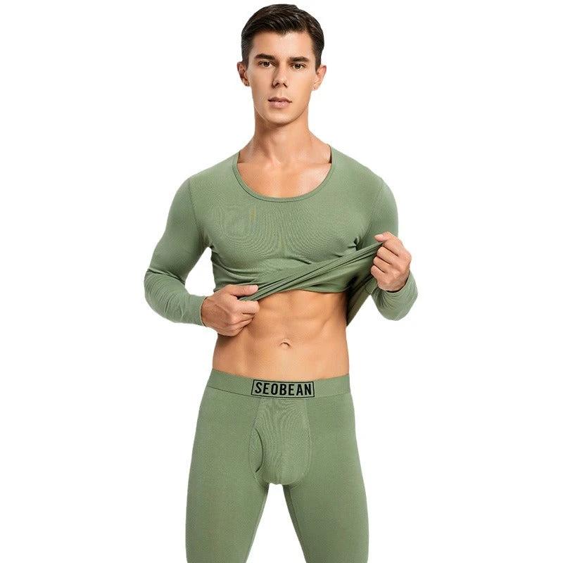 Men's Thermal Underwear Knitted Cotton Stretchy Close-fitting Set by GJG Denim