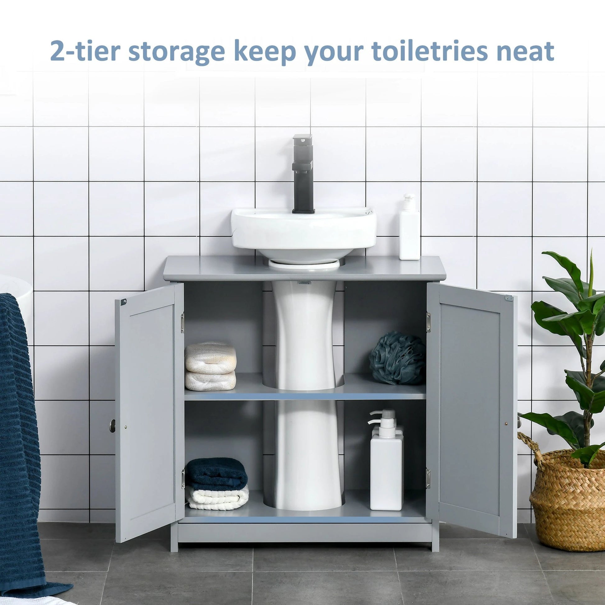 Bathroom Vanities, Bathroom Sink Cabinets with U-Shape Cut-Out and Adjustable Internal Shelf, Gray by GJG Denim