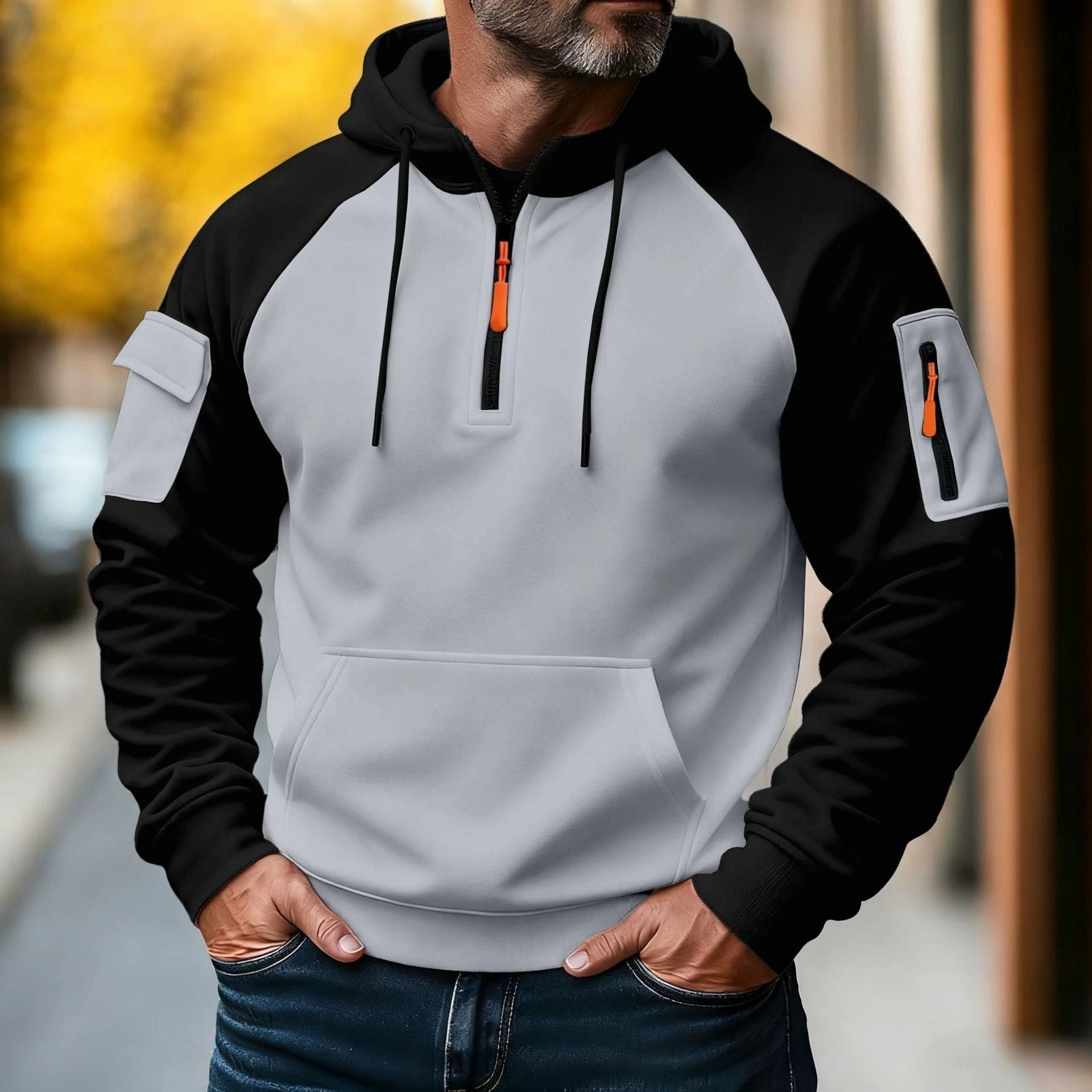 Men's Zipper Pullover Hooded Sweater by GJG Denim