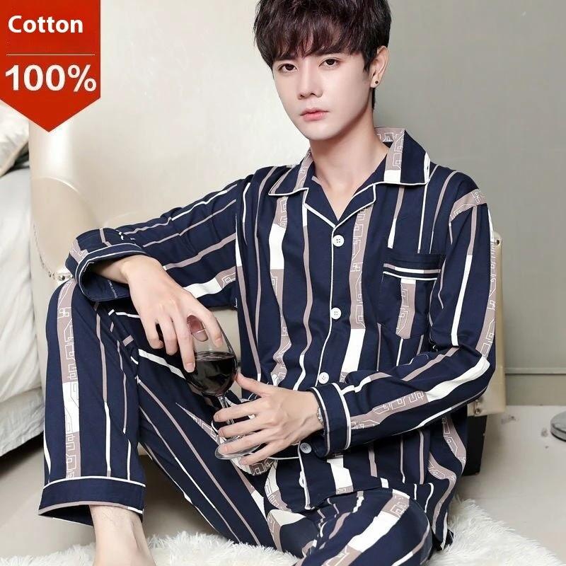 Men's Cotton Long-sleeved Pajamas by GJG Denim