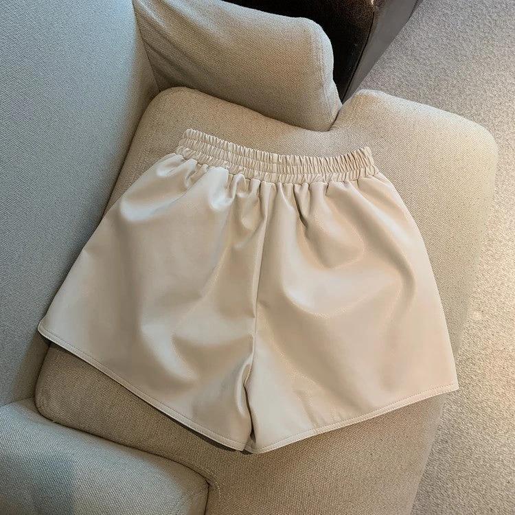 Pu Leather Shorts Women High Waist Loose Split Casual Pants by GJG Denim