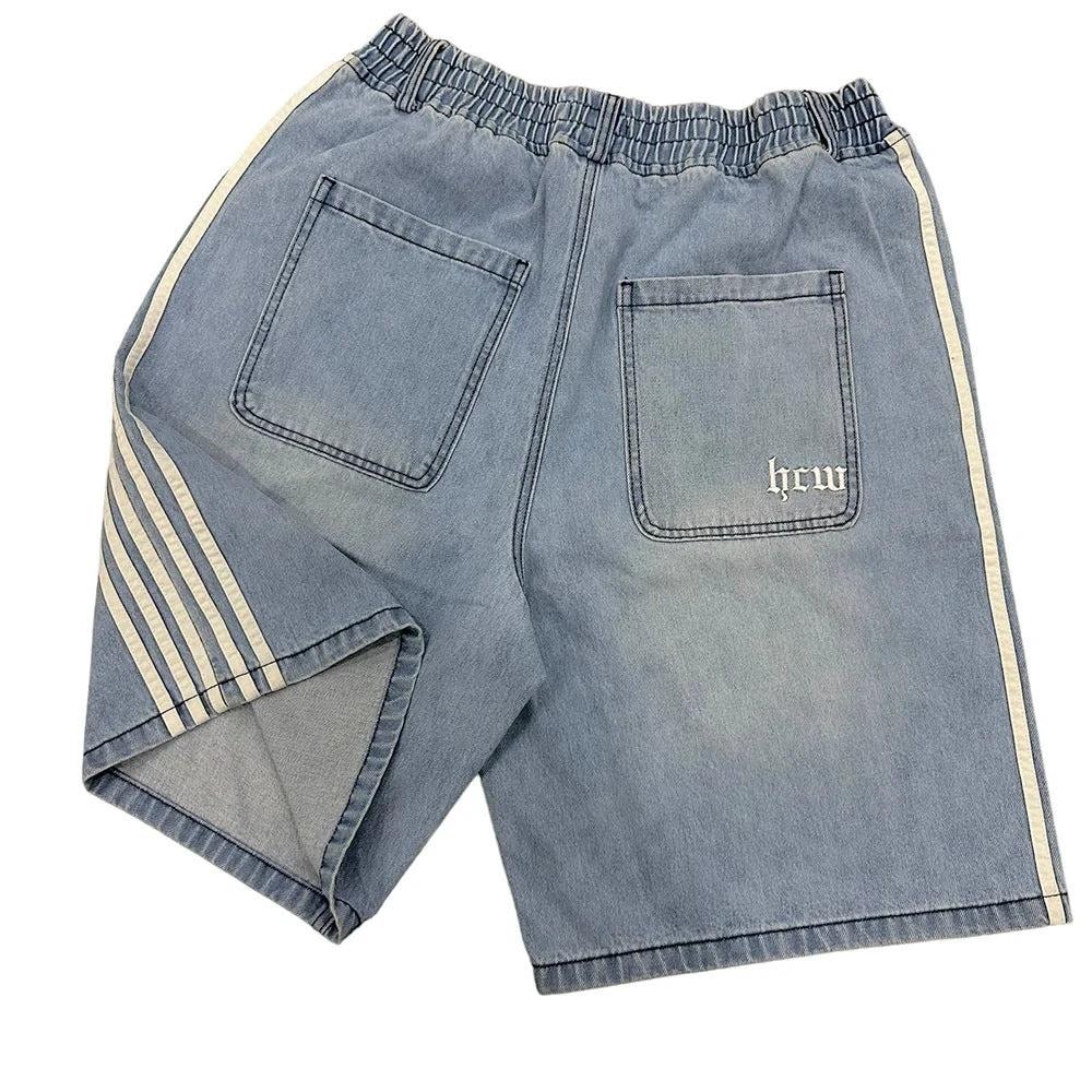 Hip Hop Striped Embroidery Baggy Denim Shorts by GJG Denim
