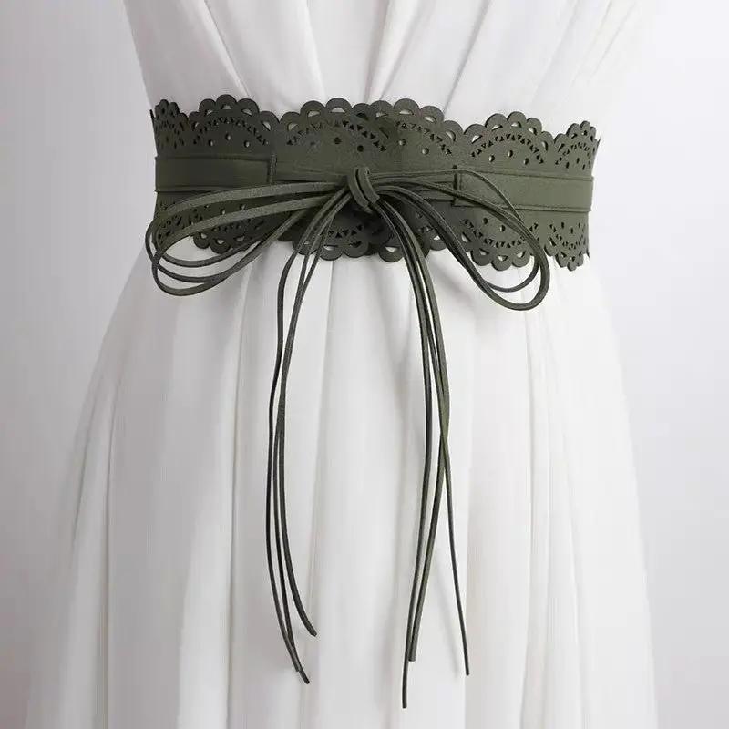 Fashionable All-Match Lace Fringe Strap Wide Waist Cincher by GJG Denim