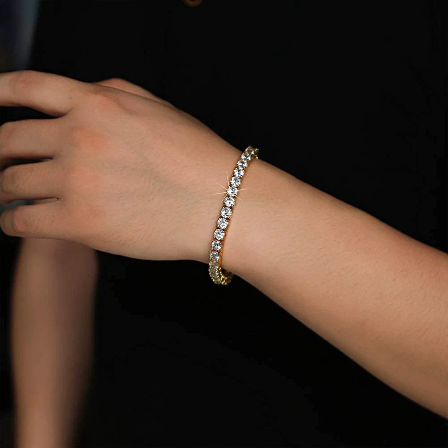 Classic 18K Gold Electroplated Zircon High-grade Tennis Full Diamond like Bracelet by GJG Denim