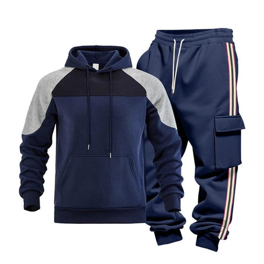 Loose Color-block Textured Hoodie And Sweatpants Casual Set by GJG Denim