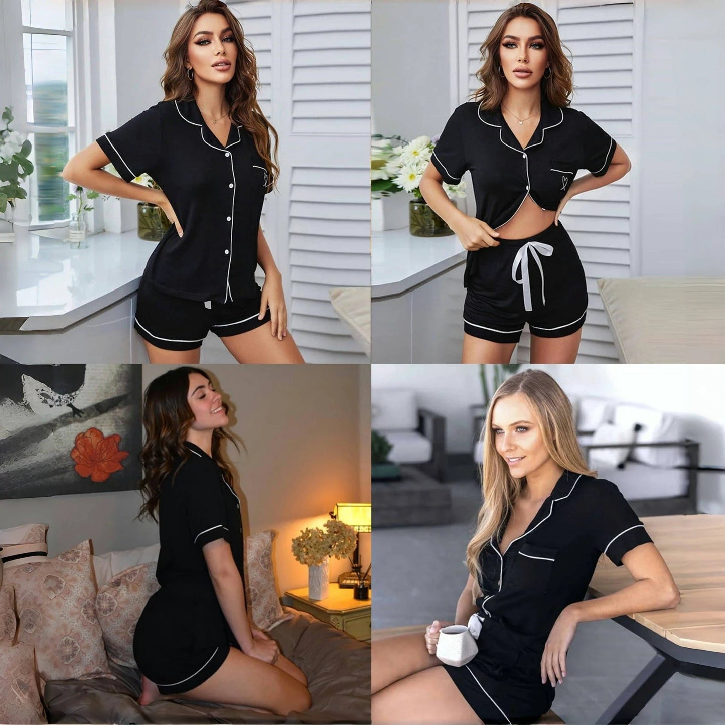 Women's Button Lapel Striped Pajamas European And American Style by GJG Denim