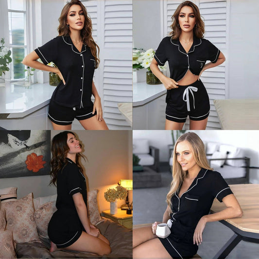 Women's Button Lapel Striped Pajamas European And American Style by GJG Denim