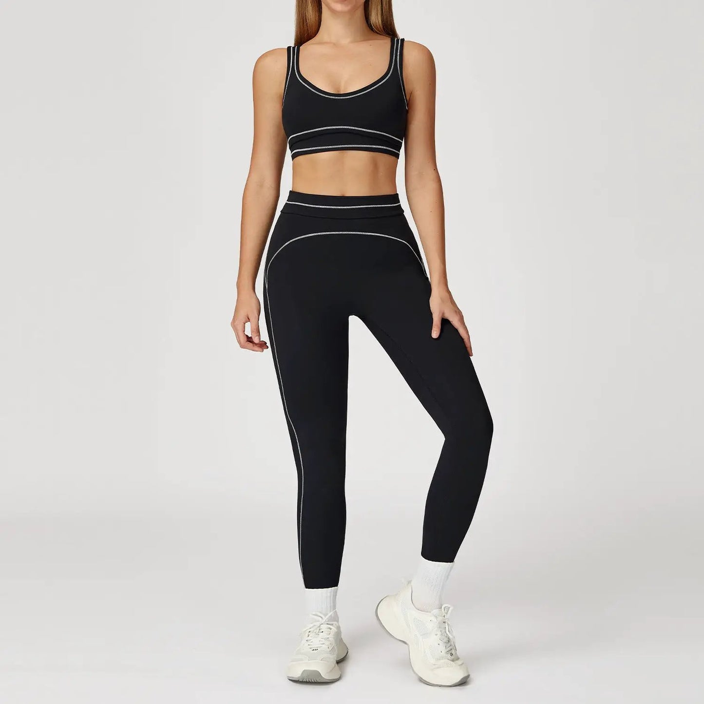 Contrast-color Brushed Yoga Set With Dual Shoulder Straps by GJG Denim