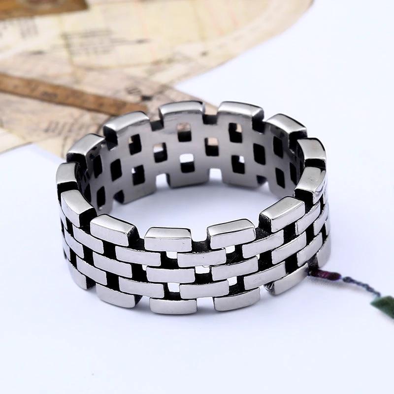 Titanium Steel Simple Hollow Men's Chain Ring by GJG Denim